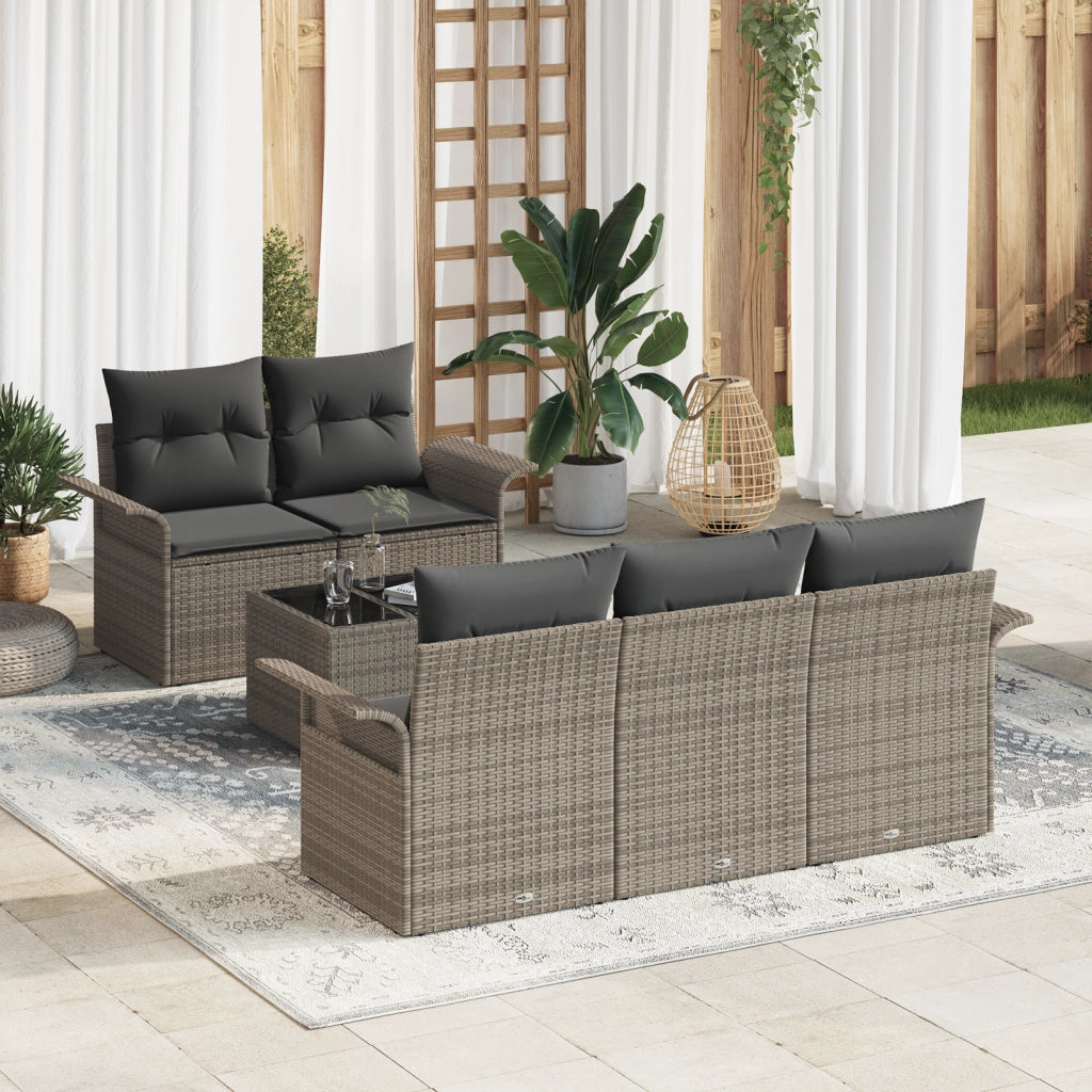 Set Divani Giardino  6 Pezzi con Cuscini Rattan Sintetico Grigio