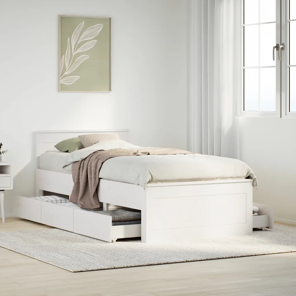 vidaXL Giroletto senza Materasso con Testiera Bianco 90x190 cm Pino