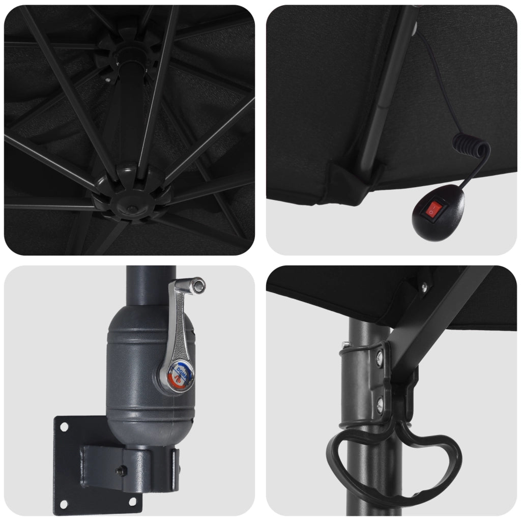 Ombrellone da giardino a parete con LED Nero 248 cm