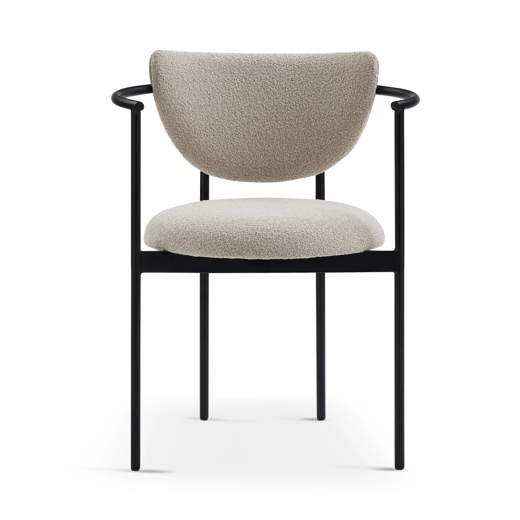 Poltrona da pranzo con braccioli e schienale a loop in tessuto e metallo khaki