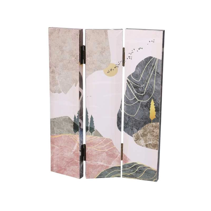 Paravento stampa effetto colline multicolor 3 ante rettangolare cm 120,6x2,5h180