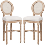Set 2 Sgabelli da Bar con Schienale Cuscini e Poggiapiedi 48x56x118 cm in Legno e Poliestere Crema