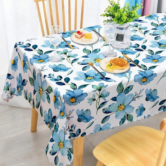Telaio da Tavolo Resistente, Blu Fiori Telaio da Tavolo Quadrato Resistente alle Intemperie Telaio da Tavolo in Poliestere Telaio da Tavolo Idrorepellente per Esterno Tavolo da Giardino 110x140 cm