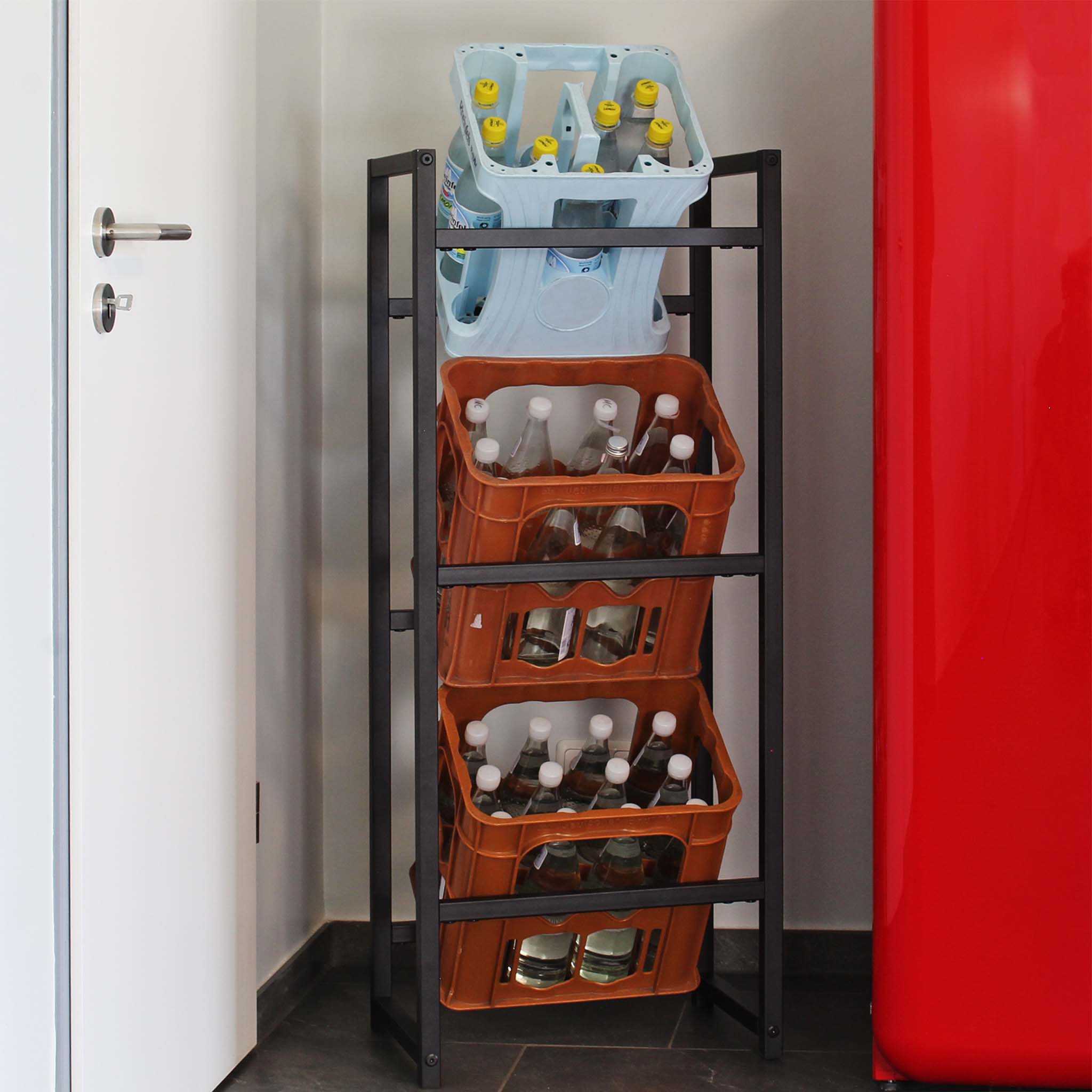 Toboli Scaffale in acciaio a ripiani per 3 casse di bevande, porta casse d'acqua 47x31x116cm, 20 kg/piano