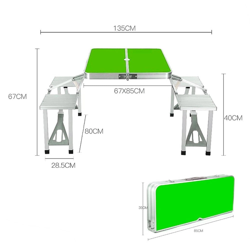Trade Shop - Set Tavolo Pieghevole In Alluminio Pic Nic Campeggio Portatile Valigia Con Panca A 4 Posti - Verde