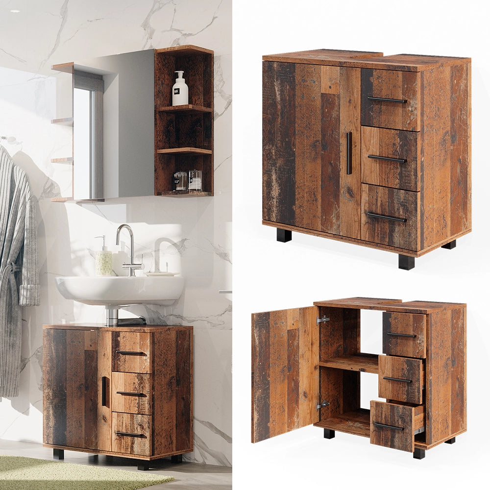 Vicco Mobile sottolavabo per bagno Rovere rustico 60 x 60 cm con anta e 3 cassetti