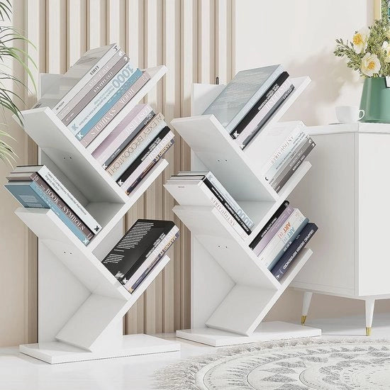Libreria a forma di albero – 4 piani – mobile a ripiano – libreria spazievolutiva – 30x17x60 cm – bianco – mobile moderno per libri, CD e decorazione
