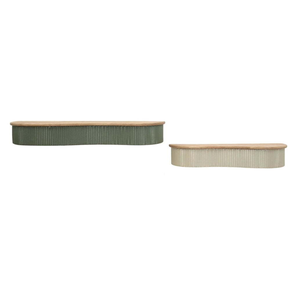 Mensole Frankfurt in legno di rubber e metallo verde — coppia 86 e 65 cm