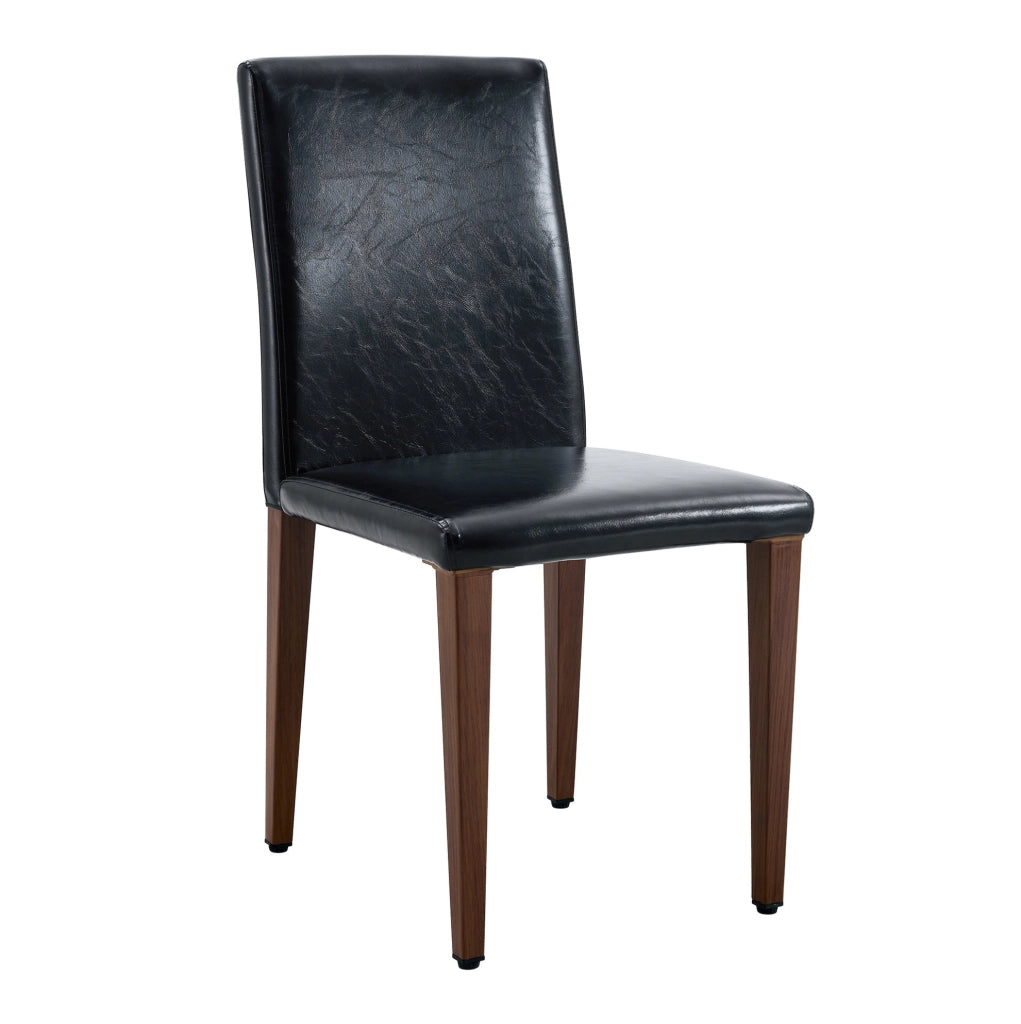 Set di 4 sedie da pranzo in PU nero e metallo effetto noce
