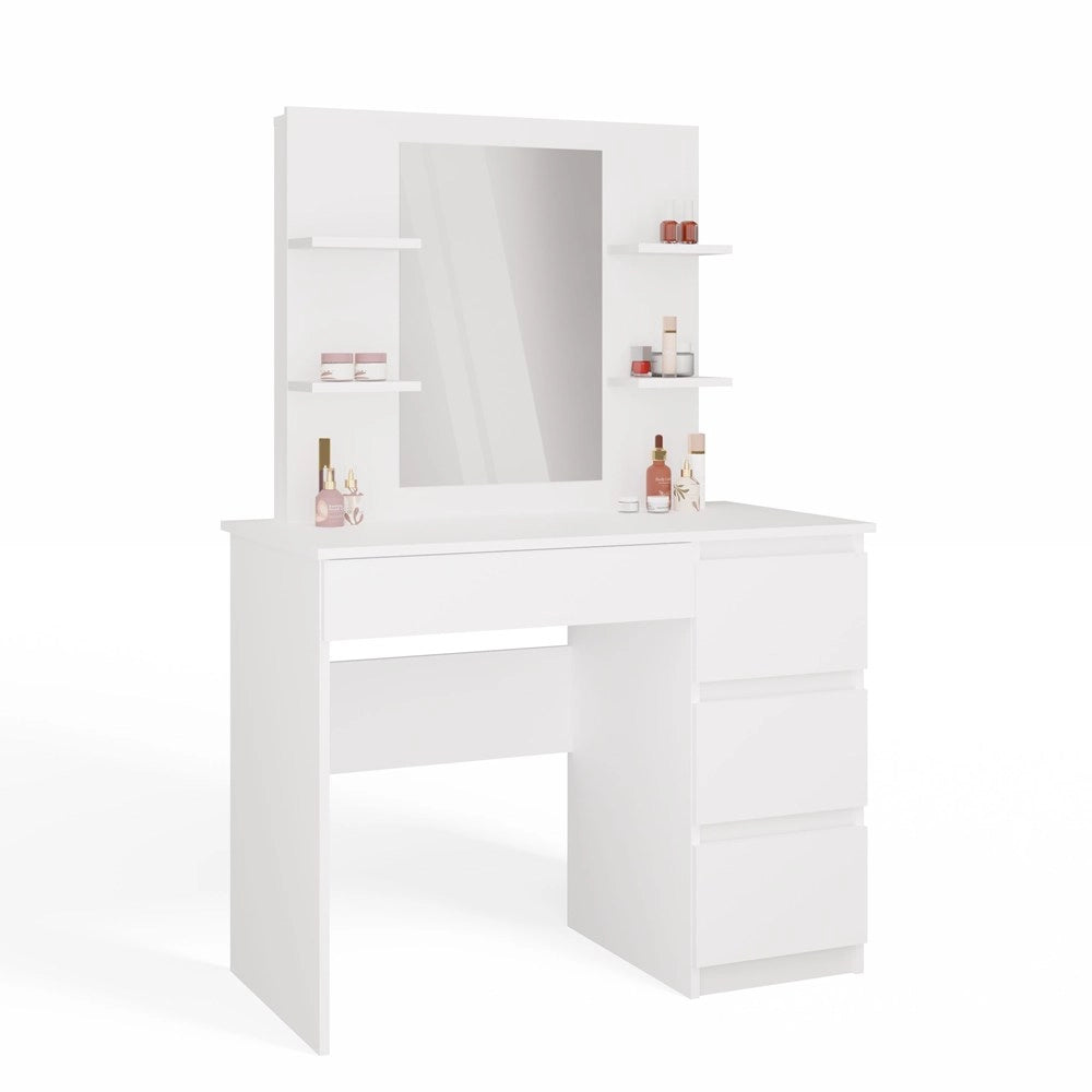Toeletta MARINA 4p specchio MIJAS destro 4 cassetti 4 ripiani bianco per camera da letto