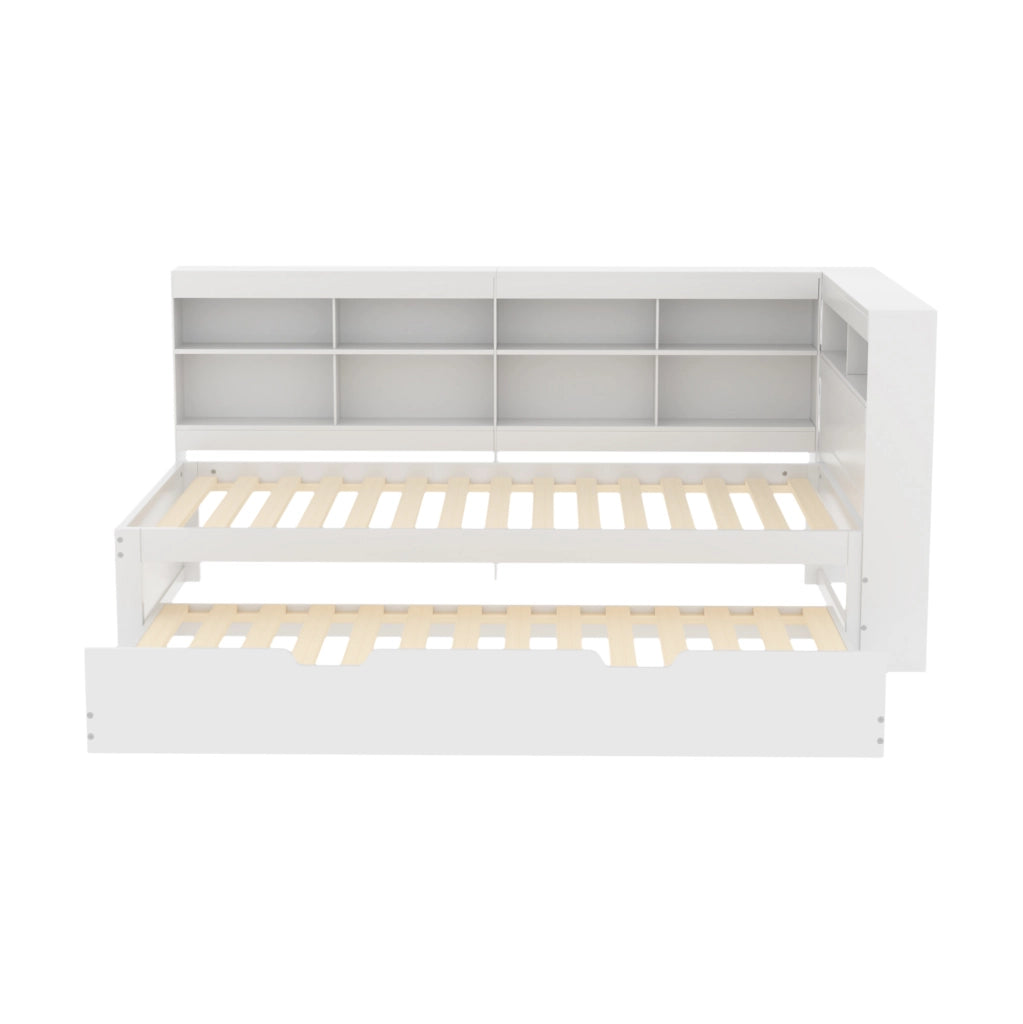 Letto multifunzione in legno 90x200 cm con letto estraibile, USB e vani contenitivi