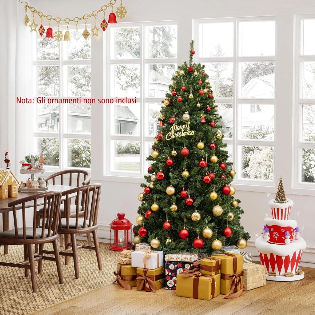 Albero di Natale Artificiale 180 cm, Albero di Natale Pre-illuminato con 700 Luci LED, 680 Rami, Telecomando, Timer e Guanti, Modalità e Luminosità Regolabili