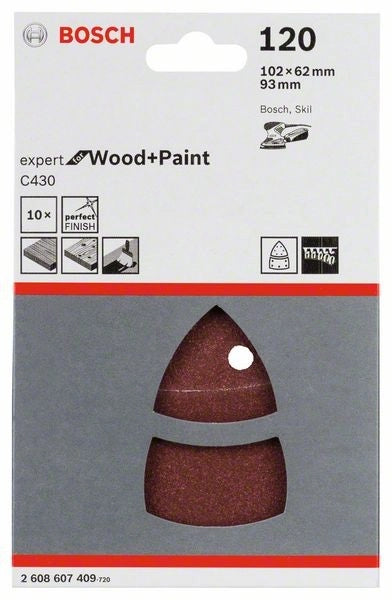 2608607409 - Set di fogli abrasivi da 10 pz. C430 102 x 62, 93 mm, P120