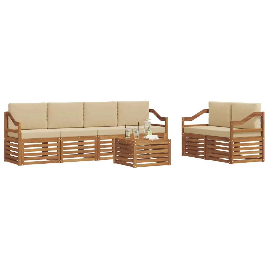 Set di divani da esterno con cuscino 7 pcs Naturale e Beige