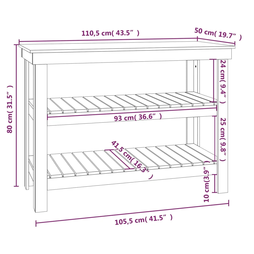 Banco da Lavoro Bianco 110,5x50x80 cm in Legno Massello di Pino