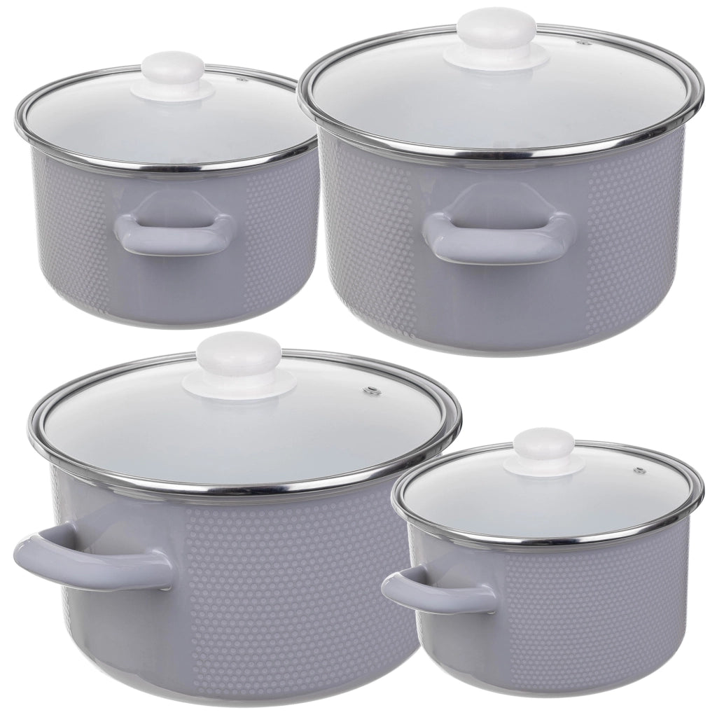 Set di pentole smaltate KADAX da 8 pezzi per piani cottura a induzione e gas, in acciaio inox, con coperchi.