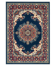 Tappeto P4480 blu cm.280x470 disegno persiano medaglione tradizionale, economico resistente facile da pulire
