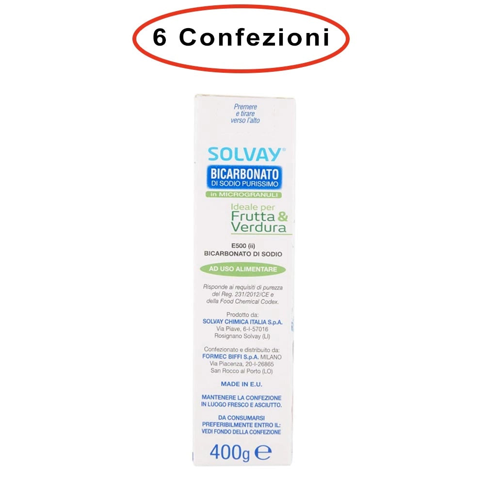 Solvay bicarbonato di sodio ideale per frutta & verdura e superfici 6 confezioni da 400 grammi