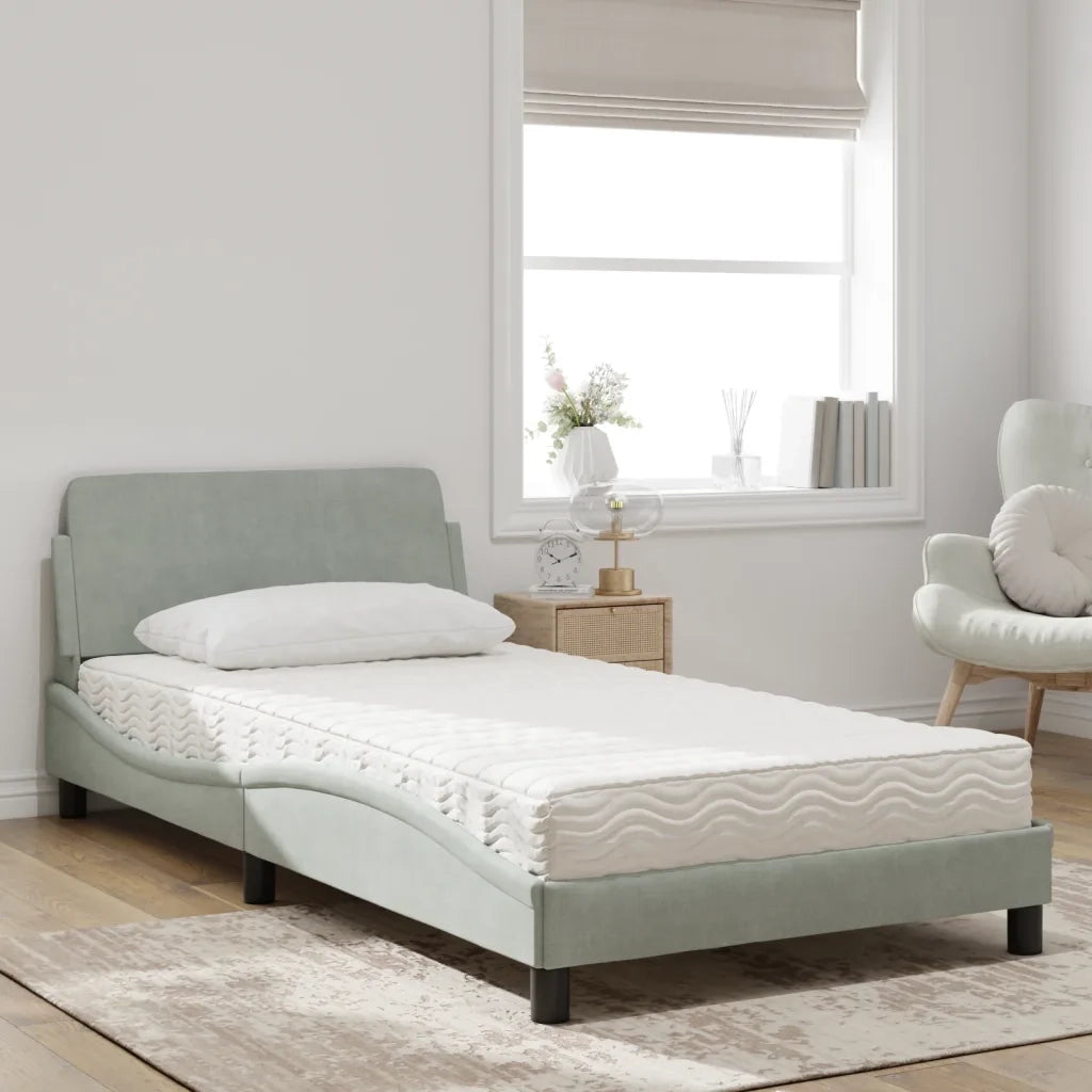 Letto con Materasso Dover Grigio Chiaro 100x200 cm in Velluto 3208351