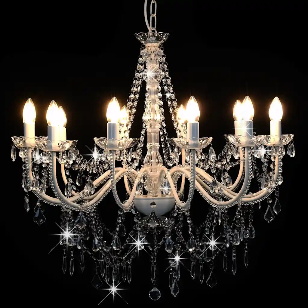 Lampadario con Perline Bianco 12 Lampadine E14 CFW2970223