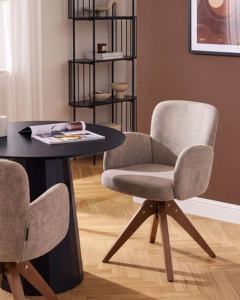 Set di 2 sedie da pranzo girevoli Rivestimento in tessuto tortora Base con gambe in legno girevoli in metallo