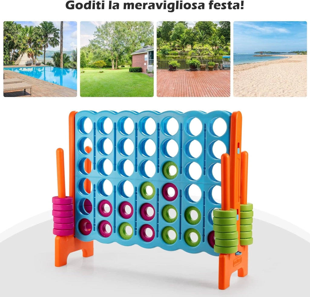Forza 4 Gigante per Bambini e Adulti, Set di Forza 4 da Interno ed Esterno, Gioco per Feste e Vacanze, 120 x 42 x 104 cm, Azzurro+Arancione