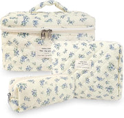 Set di trucco da viaggio 3 pezzi con disegno di fiori per donne - borsa da toeletta e trucco portatile con progettazione imbottita