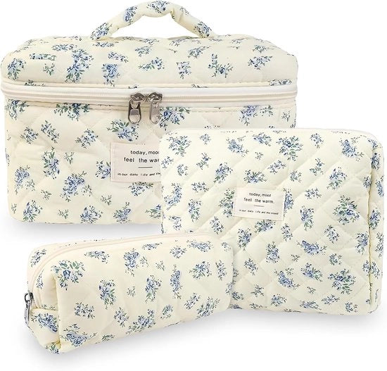 Set di trucco da viaggio 3 pezzi con disegno di fiori per donne - borsa da toeletta e trucco portatile con progettazione imbottita