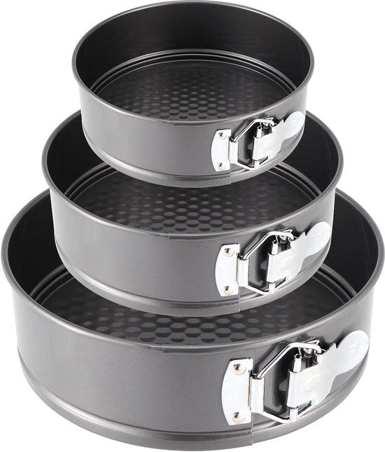 Set a forma di spring 3 pezzi 16-18-20 cm senza grasso - Fondello rimovibile e chiusura metallica - Biscotti pane formaggio nero
