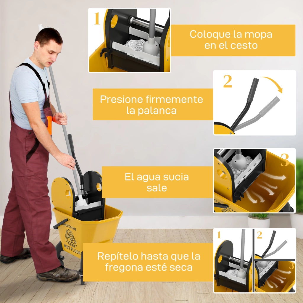 Secchio Strizzatore con Ruote e Fregona Inclusa ¨C Zephmum ¨C Giallo 26L