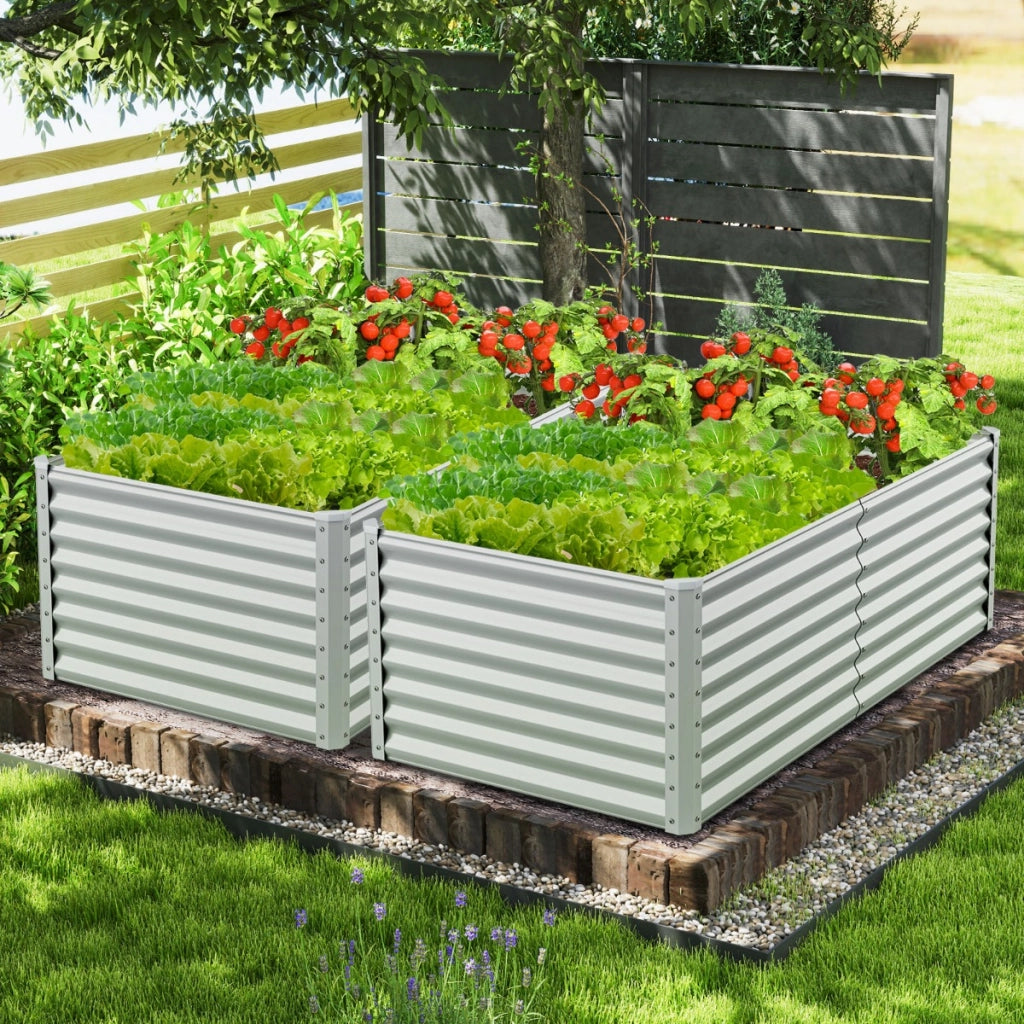 Letto da giardino rialzato da 60 cm fioriera elevata -Protettori d'angolo rinforzati fioriera in metallo per esterni per verdure Grigio