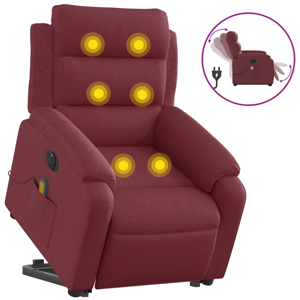 Poltrona Alzapersona Massaggiante Elettrica Rosso Vino Tessuto 3205019