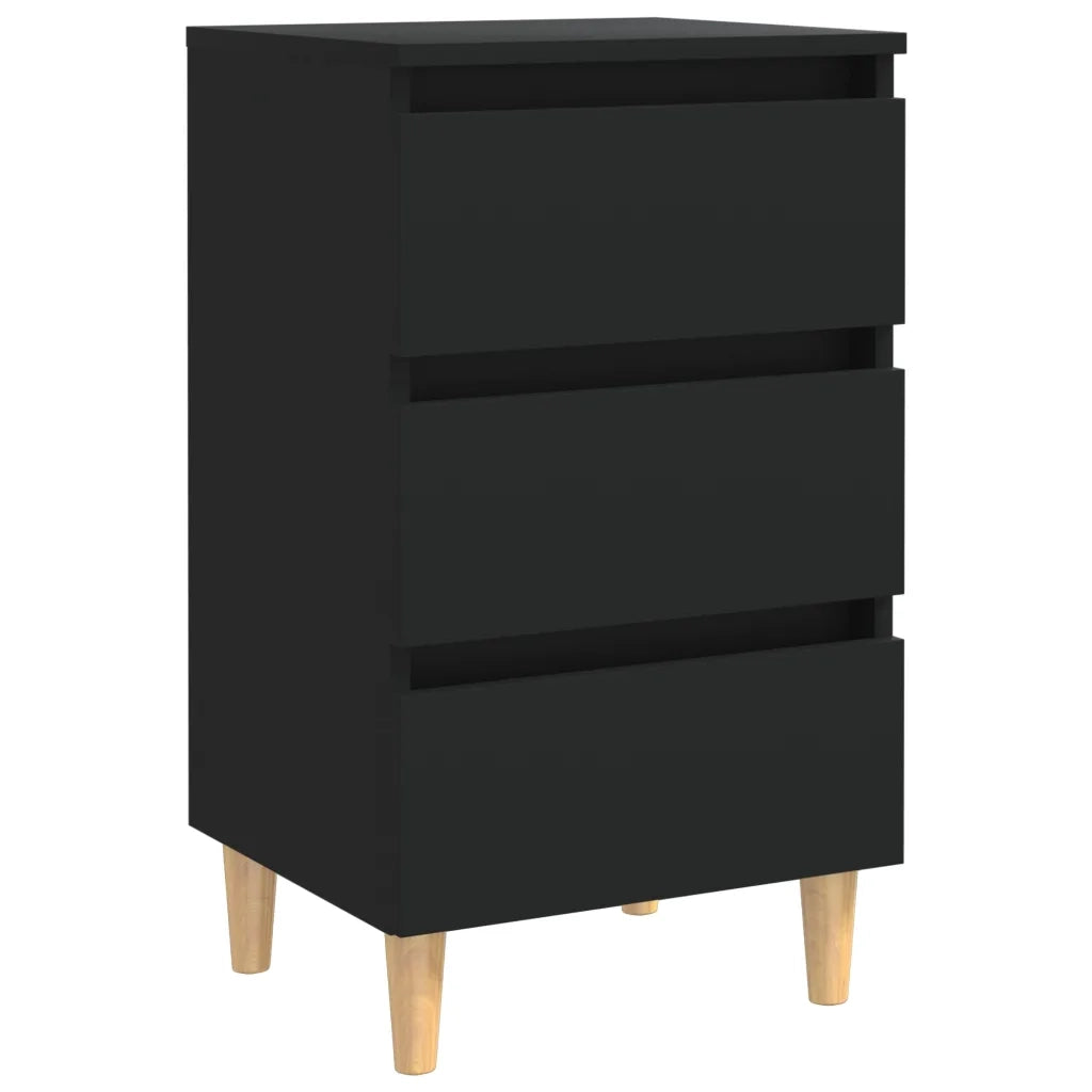 Comodino | Armadio da Notte | Mobiletto da notte con Gambe in Legno Massello Nero 40x35x69 cm