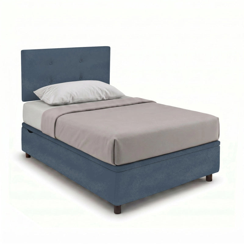Letto imbottito Singolo 80x200 cm Button - Contenitore,Microfibra,Blu