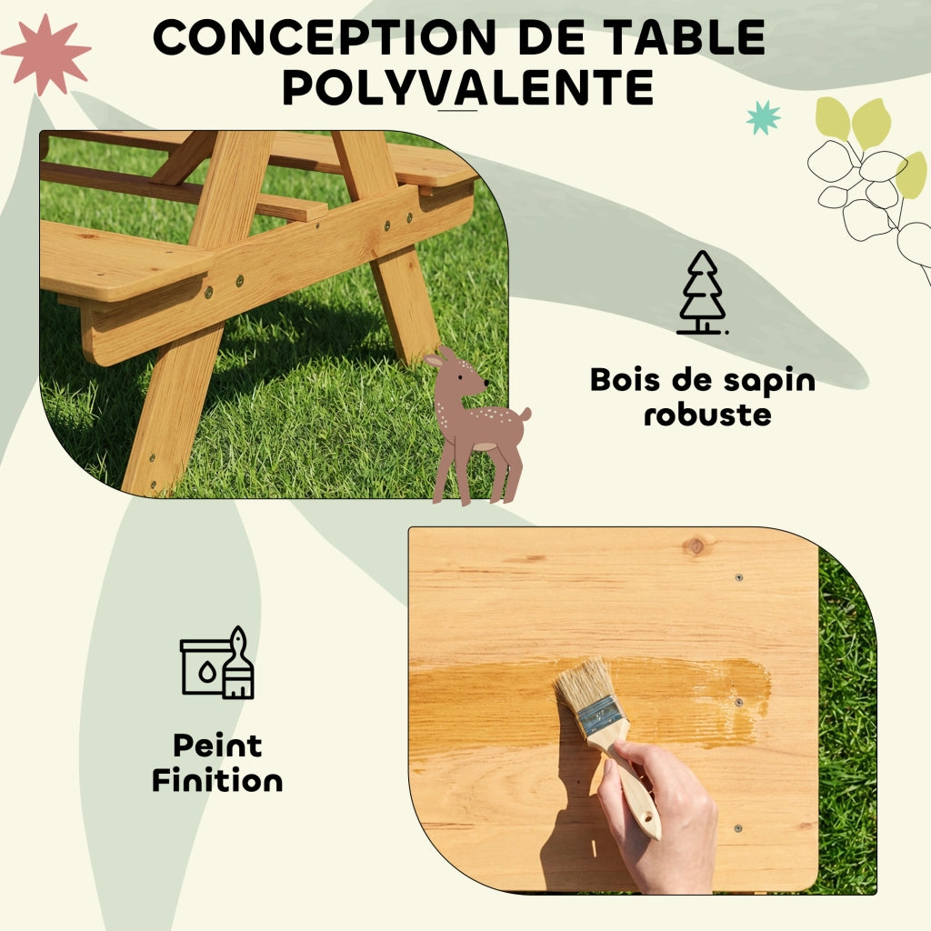 Set tavolo e panche da giardino bambini ¨C zephmum ¨C legno massello naturale