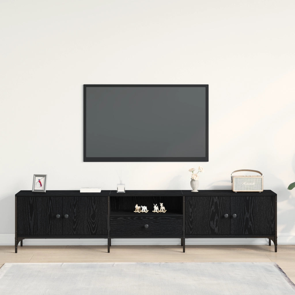 Mobile TV  con cassetto Nero Rovere 200x25x44 cm Legno ingegnerizzato