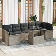 Set Divano da Giardino 8 Pezzi con Cuscini Rattan Poliestere Grigio Chiaro