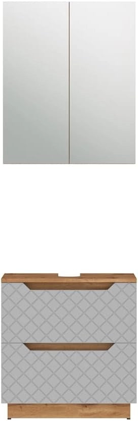 Set di mobili da bagno Lotta, Grigio, 59.8 cm, composto da specchio da bagno e mobile sottolavabo