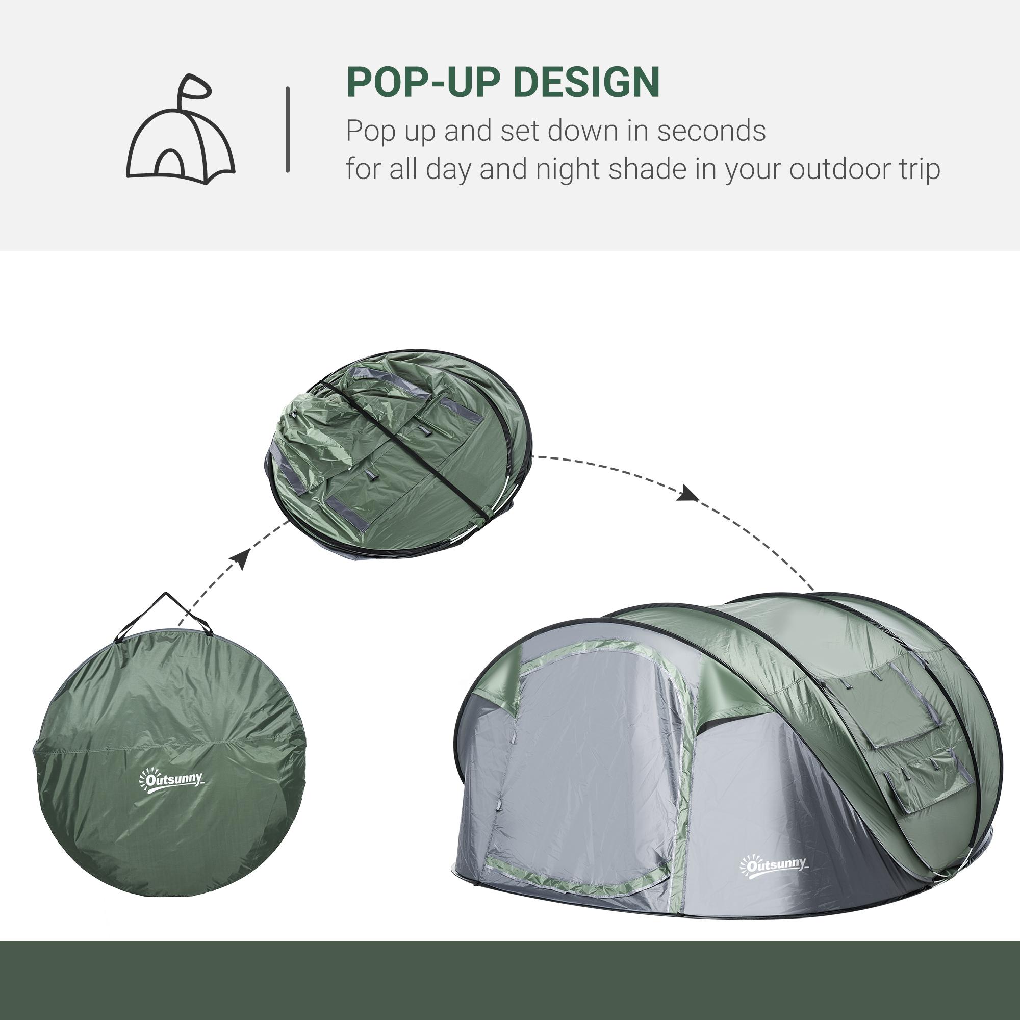 Tenda da Campeggio Pop Up 4-5 Persone 263,5x220x123 cm con Porte e Finestre Verde e Grigio