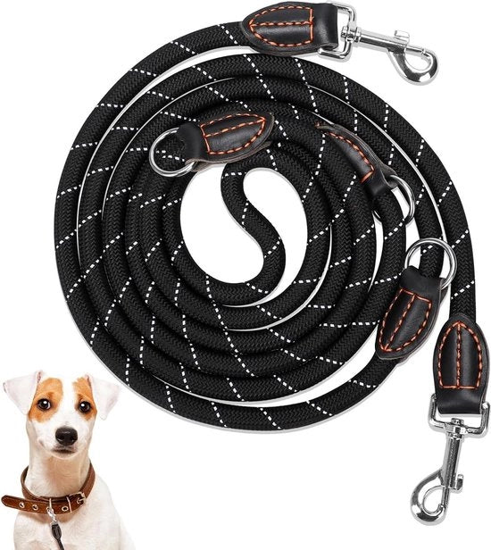 Ripattente cintura per cani in nylon adattabile - per cani grandi e medi - 3 anelli - 3 metri di lunghezza - nero e bianco Cintura per cani - modello 3 ring - 3m