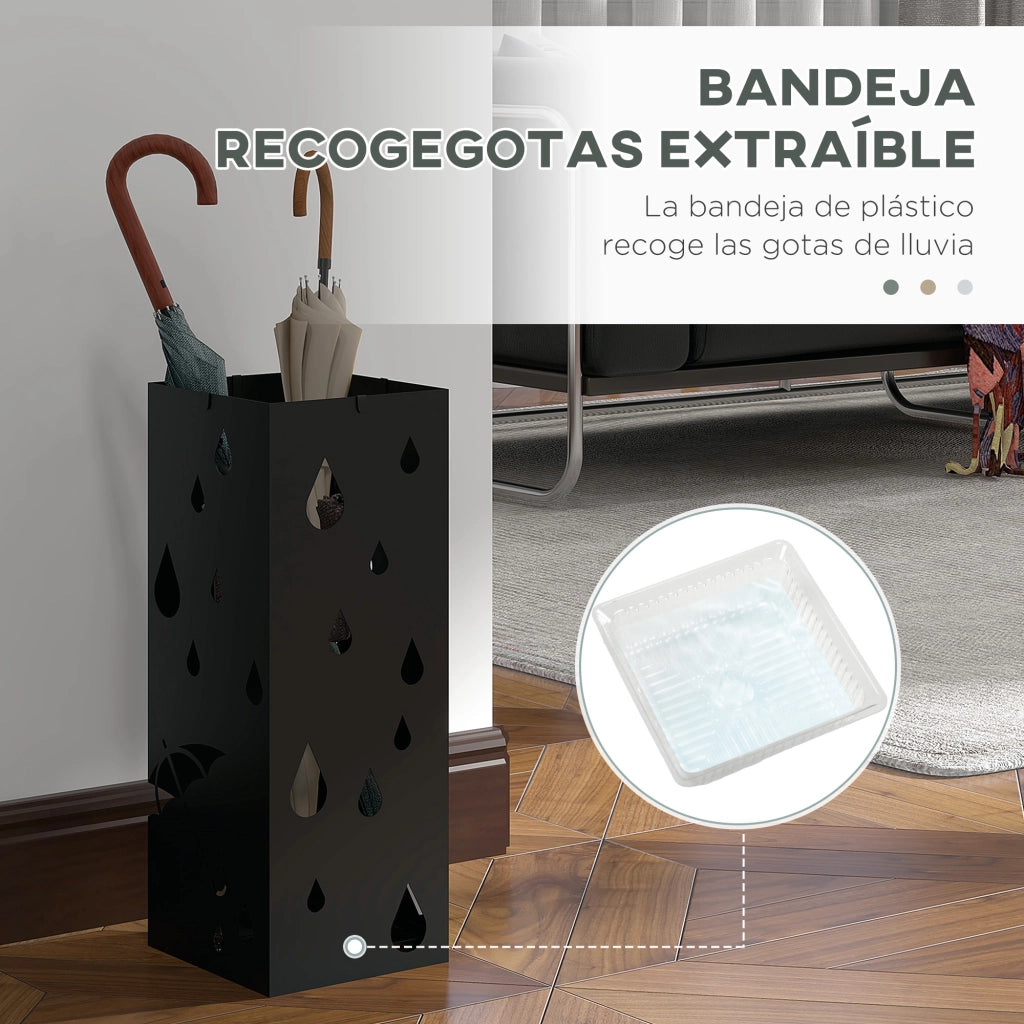 Portaombrelli in Acciaio con Bandeja ¨C zephmum ¨C Nero 15.5x15.5x41 cm