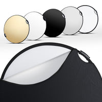 Set 5-in-1 di riflettori fotografici wavy comfort con funzione pop up - Ø 107 cm - Wavy-gold Argento Bianco Nero Trasparente - Pannello riflettente pieghevole per fotografia ritratto prodotto