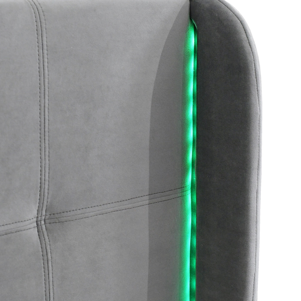 Letto Matrimoniale 140 x 200 cm - LED Regolabile e Testiera Regolabile - in Velluto - Grigio