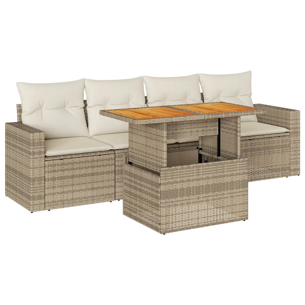 Set Divano da Giardino 5 pz con Cuscini Beige in Polyrattan 3326984