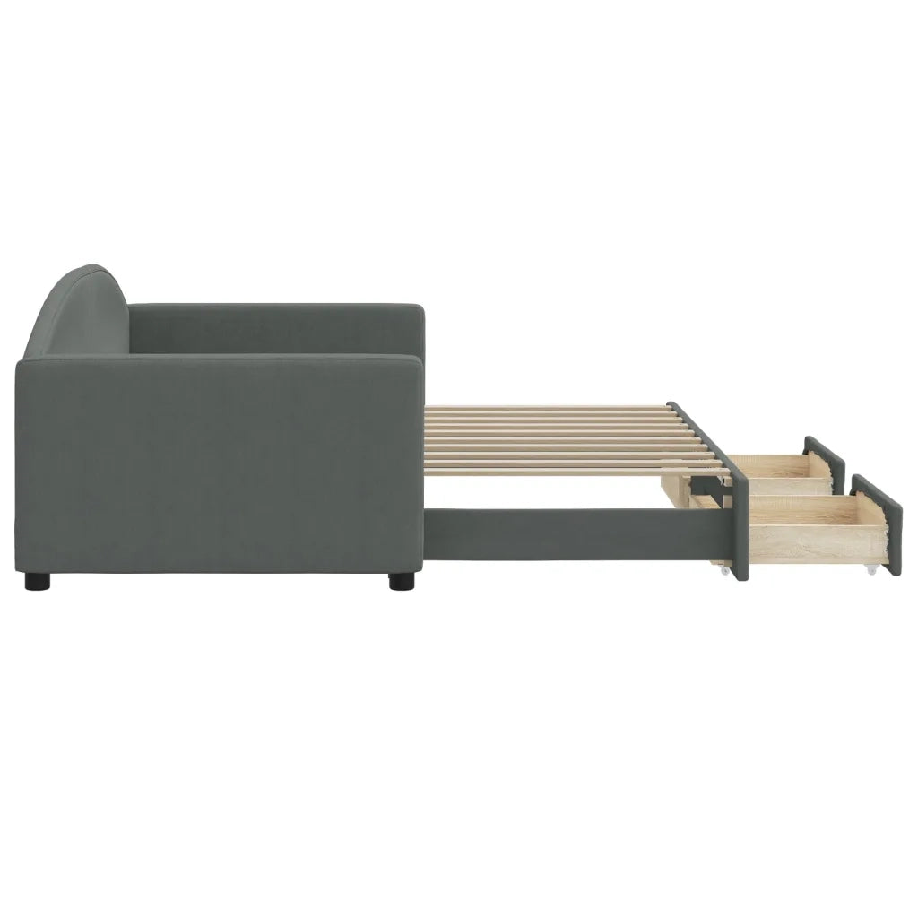 Divano Letto Estraibile Cassetti Grigio Scuro 90x190cm Tessuto 3197235