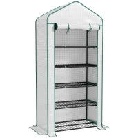 Serra da Giardino con 5 Ripiani e Porta Arrotolabile, Telo in PE Rinforzato Resistente, 90L x 49l x 193A cm, Bianco