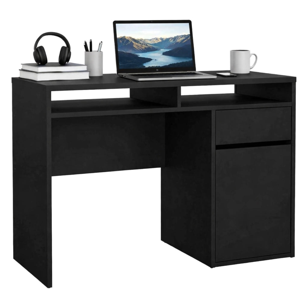 Scrivania Abbadu, Scrittoio multiuso, Tavolo per ufficio porta PC, Piano di lavoro, 110x48 h77 cm, Nero