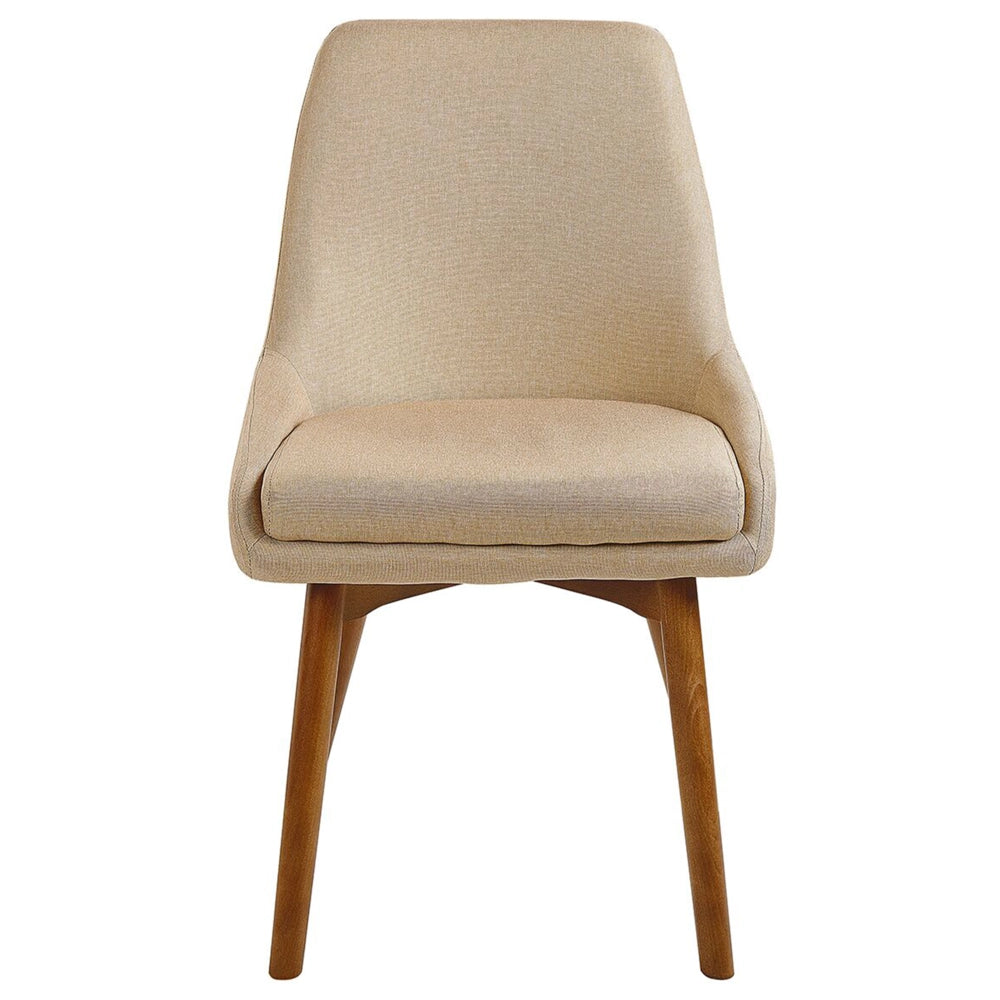 Set di 2 sedie Tessuto poliestere beige sabbia Gambe in legno massello scuro Sedile spesso imbottito