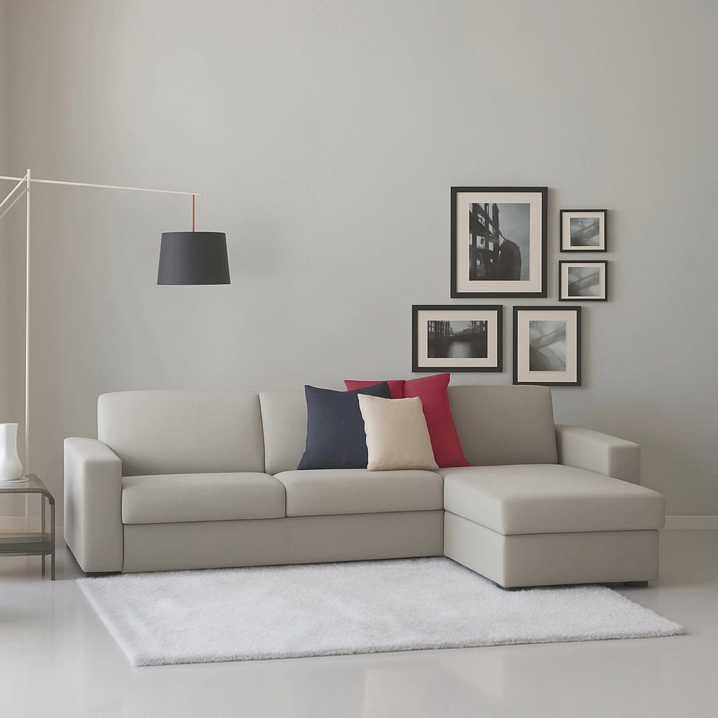 Azechiele, Divano Fisso con Penisola Sfoderabile Made in Italy, 260x95 cm Grigio