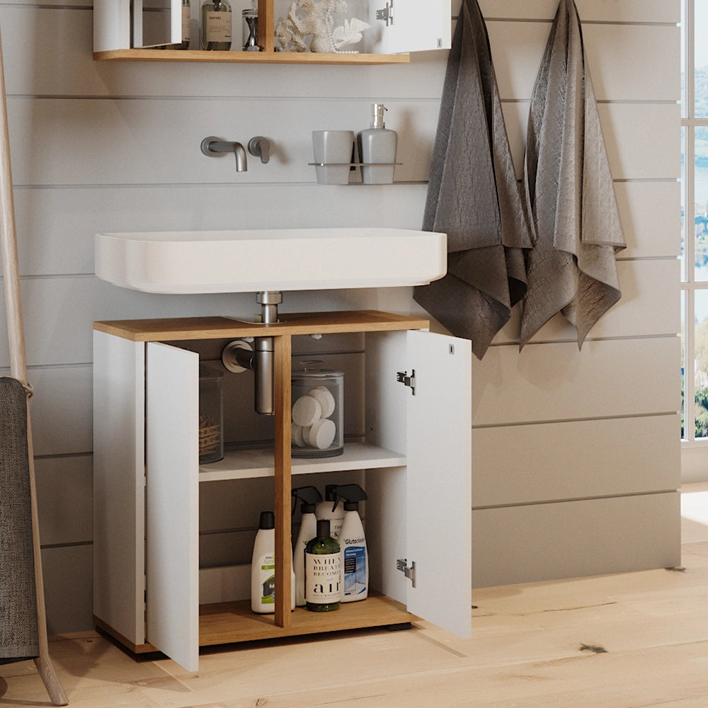 Vicco Mobile sottolavabo per bagno Bianco/Artisan 60 x 62 cm con 2 porte